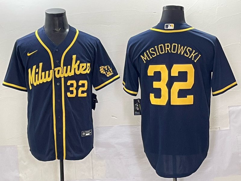Men 2025 Milwaukee Brewers #32 Misiorowski blue Nike MLB Jersey style 07